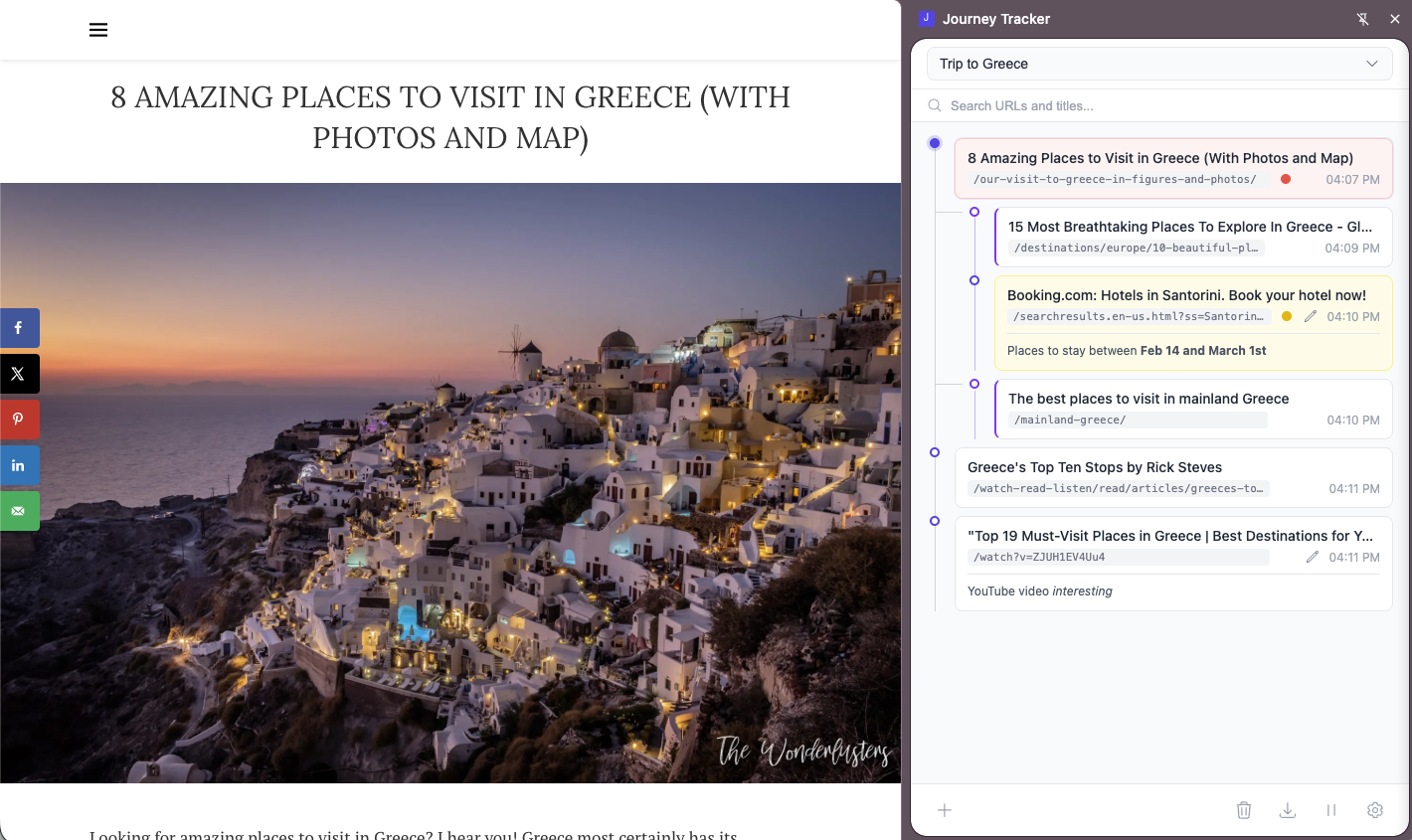Journey Tracker tree visualization showing branching browsing paths